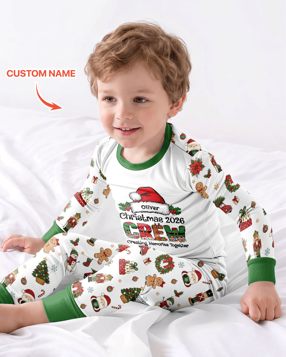 Custom Name Christmas 2026 Crew Bamboo Two Piece Long Sleeve Pajama Set