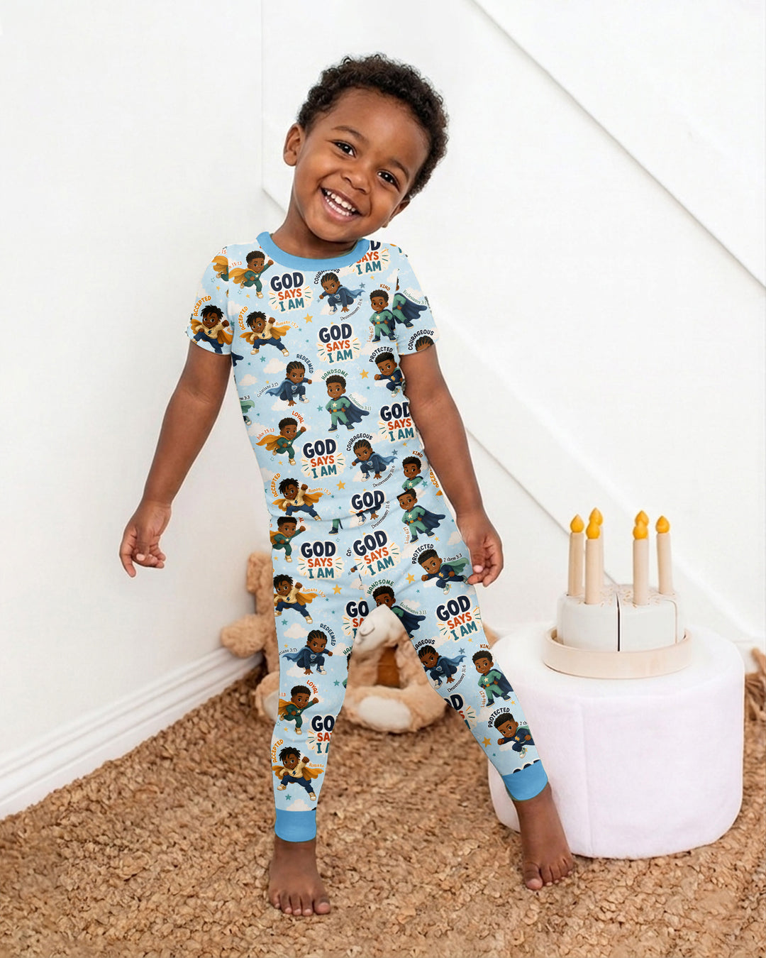 God Says I Am Black Superheroes Bamboo Two Piece Short Sleeve Pajama Set