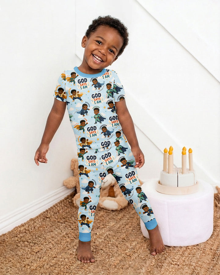 God Says I Am Black Superheroes Bamboo Two Piece Short Sleeve Pajama Set