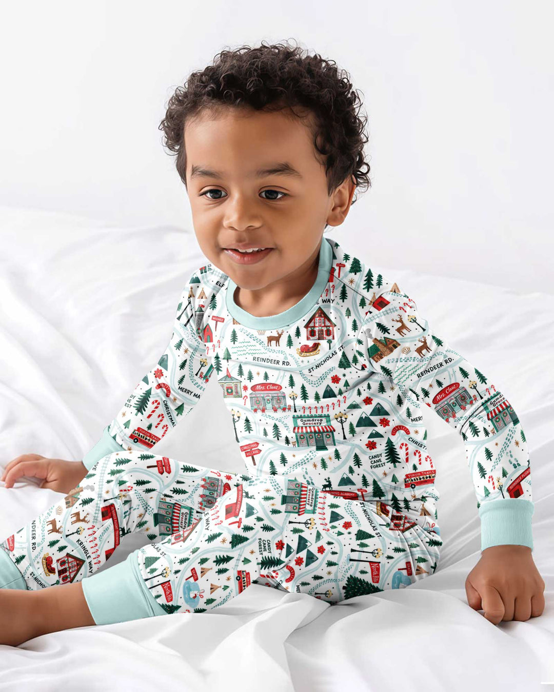 Whimsical North Pole Map Bamboo Two Piece Long Sleeve Pajama Set