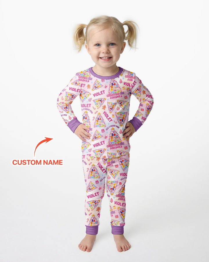Custom Name All I Want For Christmas Are Squishies Bamboo Two Piece Long Sleeve Pajama Set