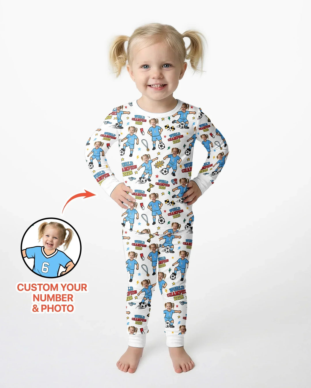 Custom Photo World Champion 2026 Family Matching Bamboo Two Piece Long Sleeve Pajama Set