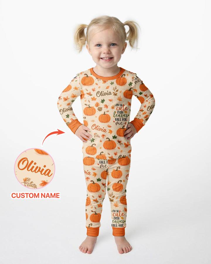 Custom Name I'm So Cute Even Leaves Fall for Me Bamboo Two Piece Long Sleeve Pajama Set