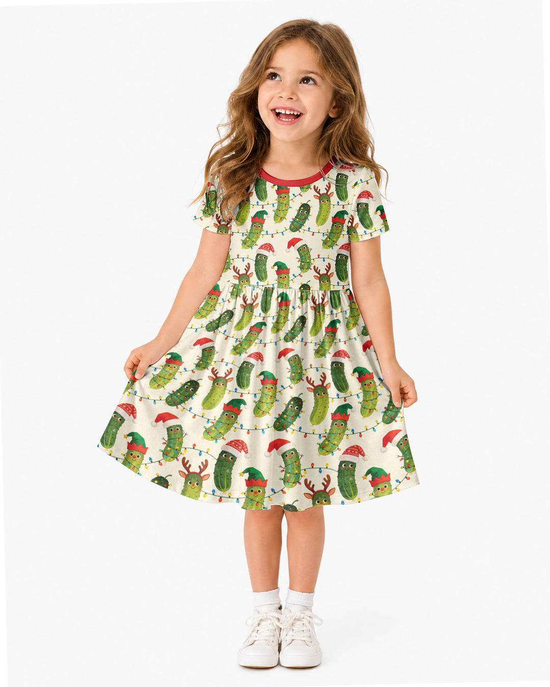 Cheerful Christmas Pickle Bamboo Twirl Dress