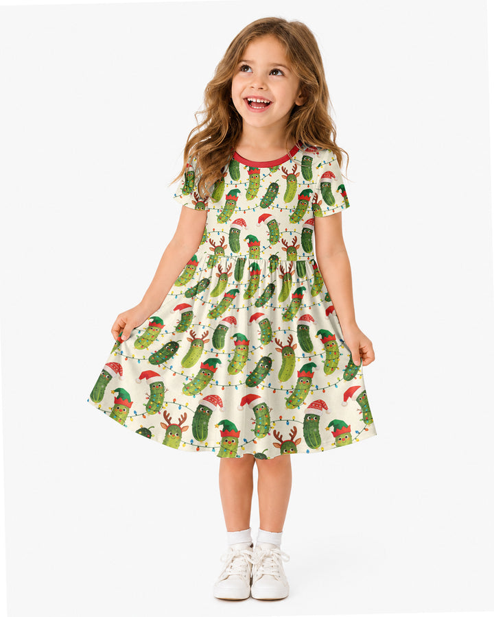 Cheerful Christmas Pickle Bamboo Twirl Dress