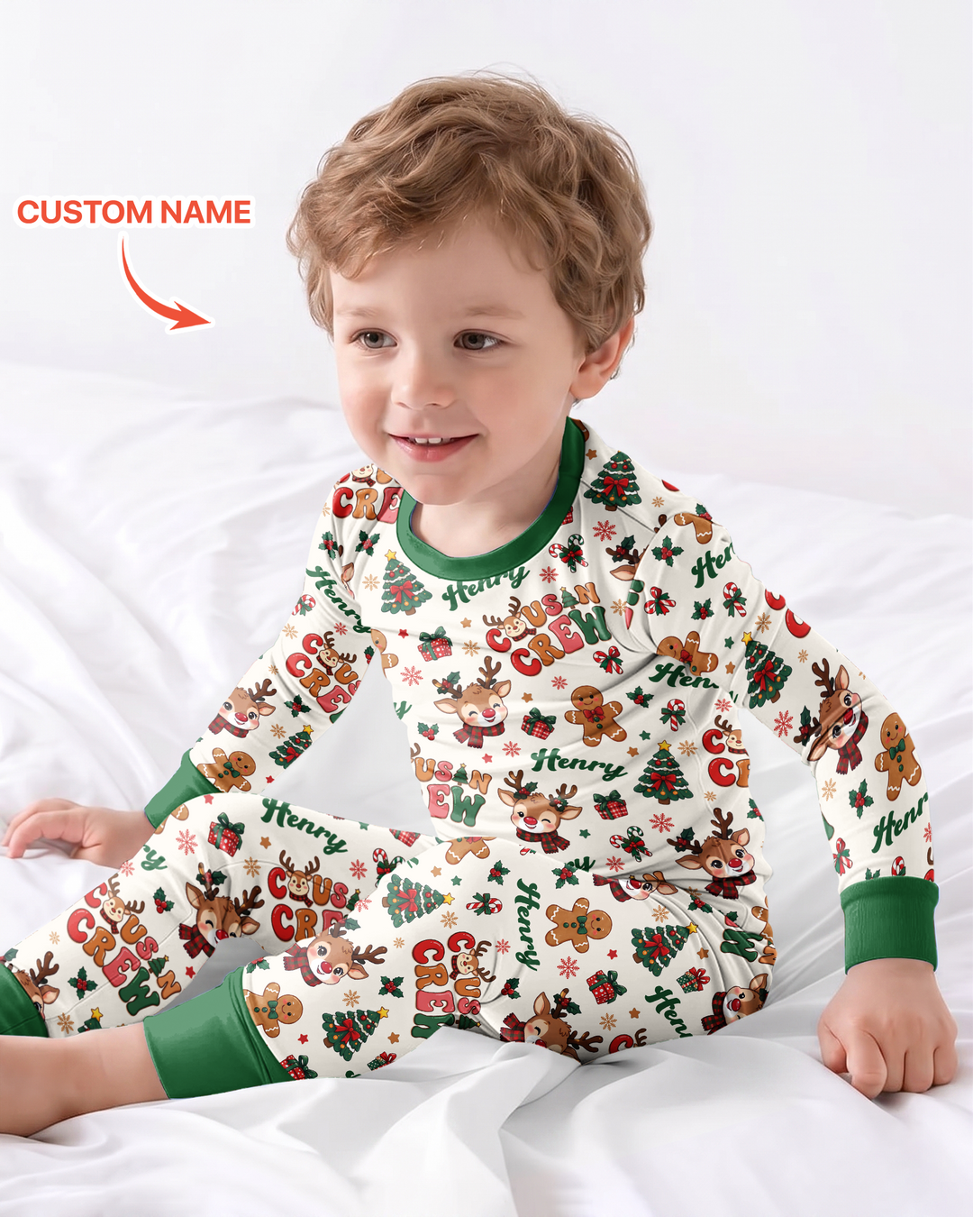 Personalized Christmas Cousin Crew Bamboo Two Piece Long Sleeve Pajama Set