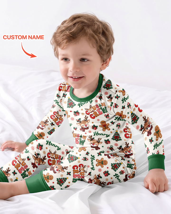 Personalized Christmas Cousin Crew Bamboo Two Piece Long Sleeve Pajama Set
