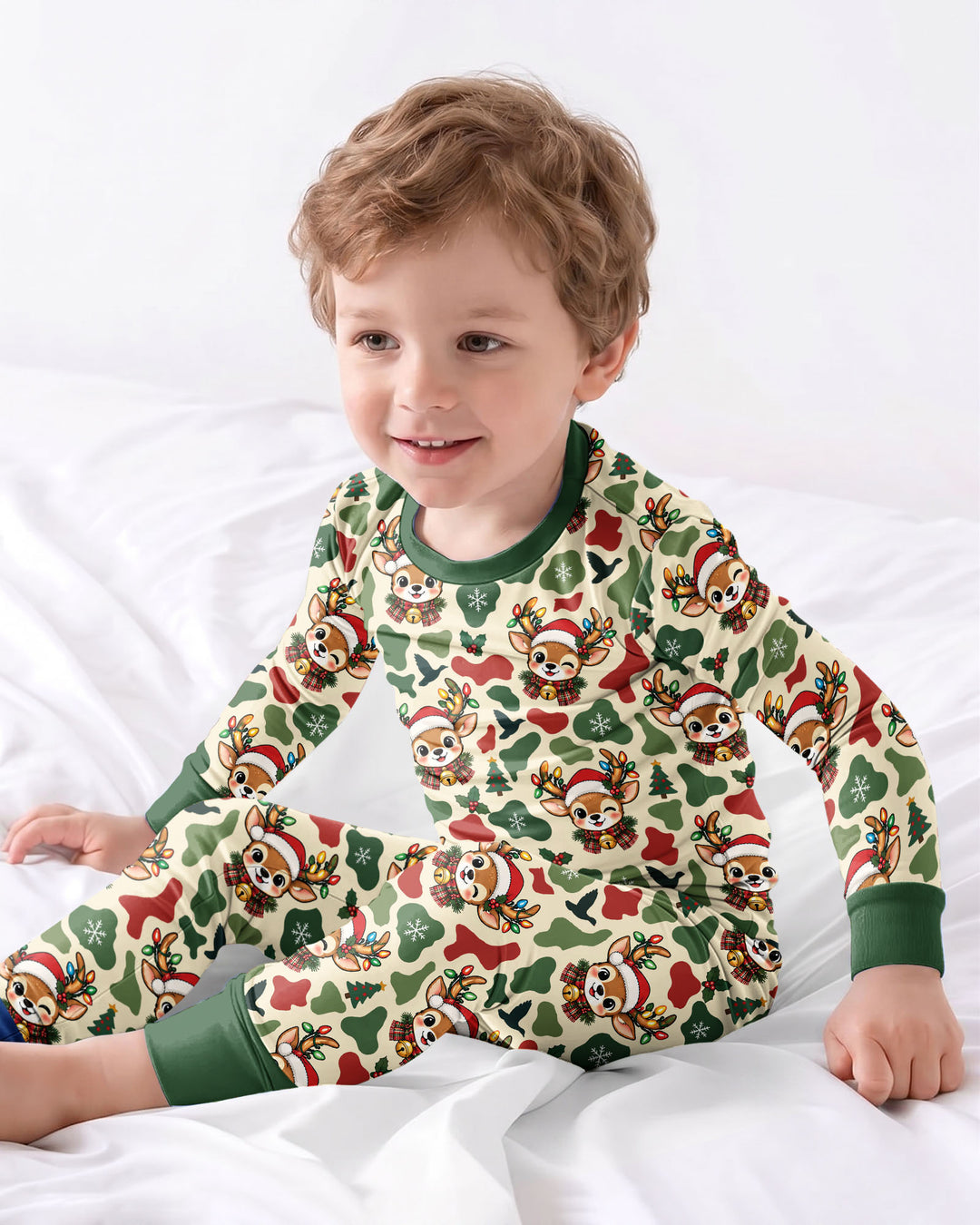 Christmas Deer Hunting Camo Bamboo Two Piece Long Sleeve Pajama Set