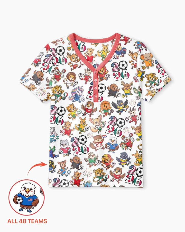 Kawaii Animals Soccer Tour 2026 Family Matching Bamboo Women Short Sleeve Short Pajama Set