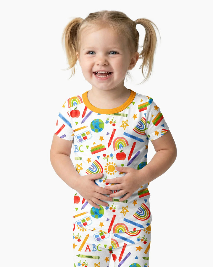 School Scribbles Bamboo Two Piece Short Sleeve Pajama Set