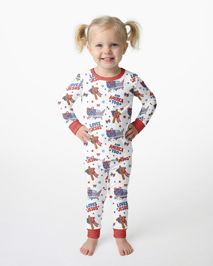 Loves Jesus And America Too Bamboo Two Piece Long Sleeve Pajama Set