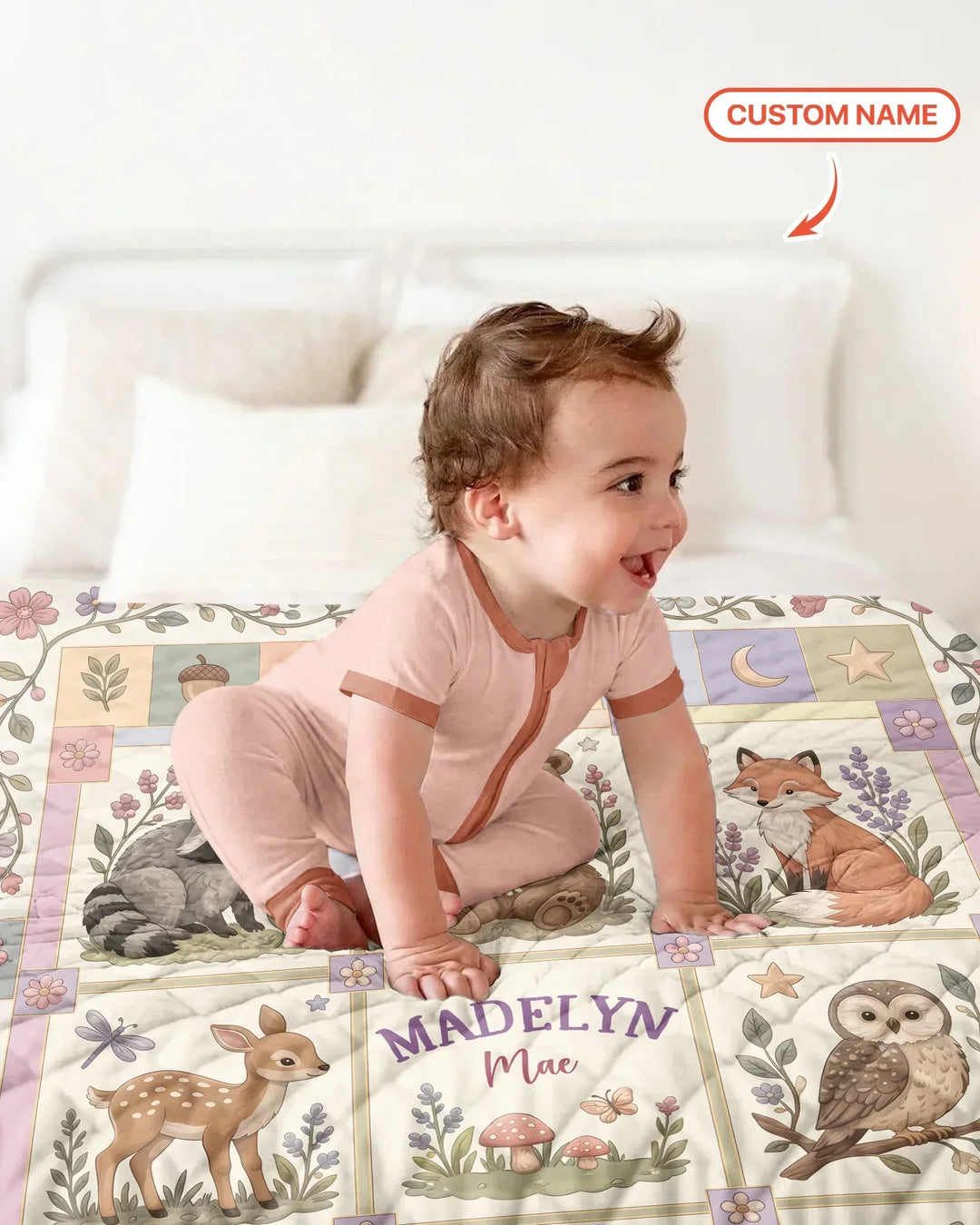 Custom Name Woodland Animal Bamboo Quilt Blanket