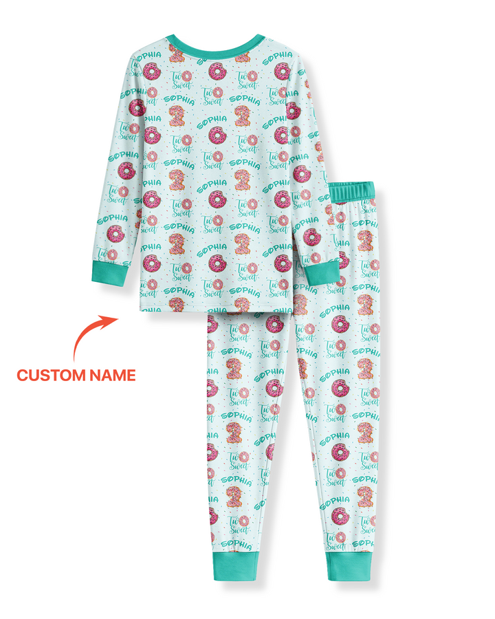 Custom Name Two Sweet Donut Bamboo Two Piece Long Sleeve Pajama Set