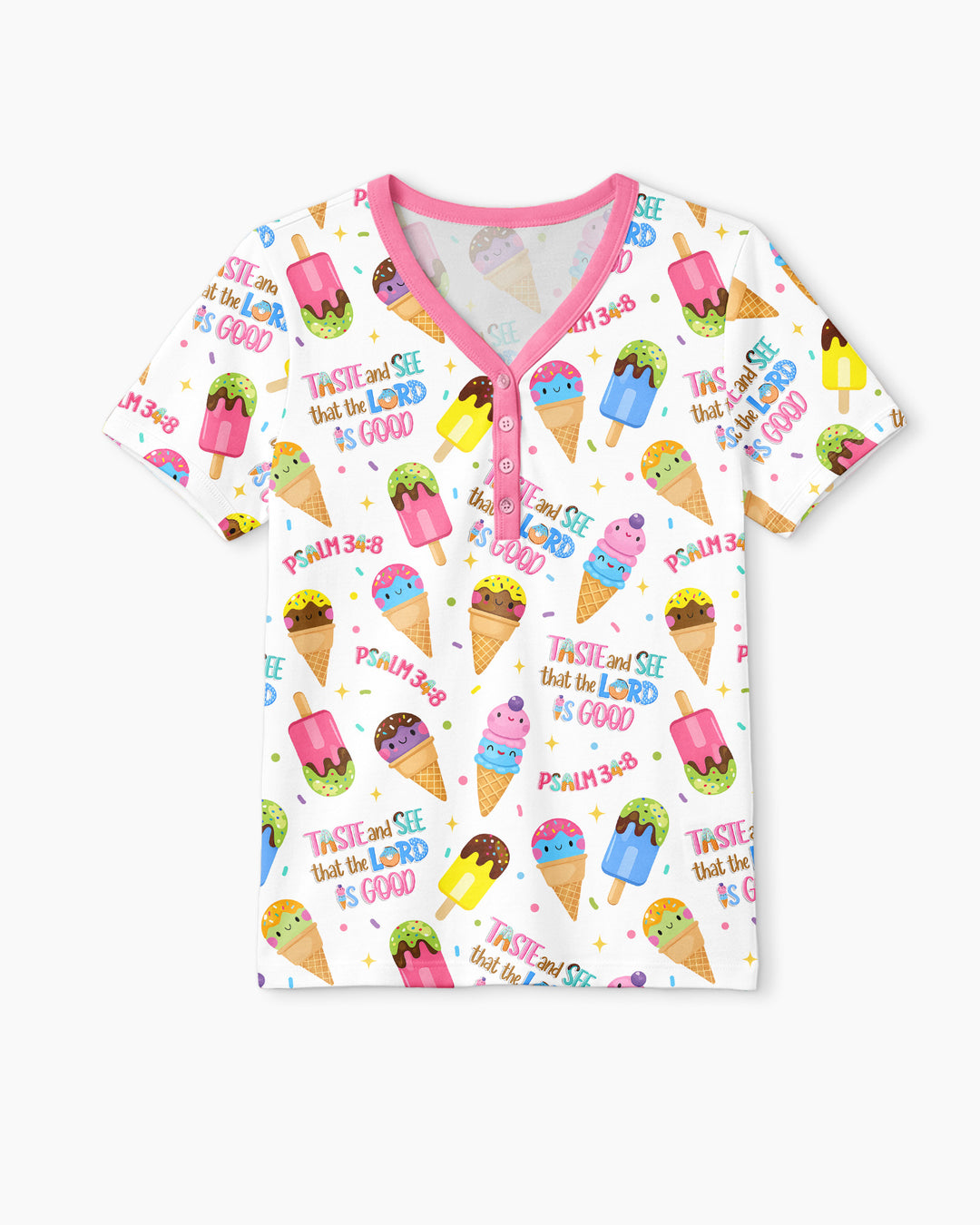 Jesus Summer Ice Cream Taste and See That The Lord Is Good Bamboo Women Short Sleeve Short Pajama Set