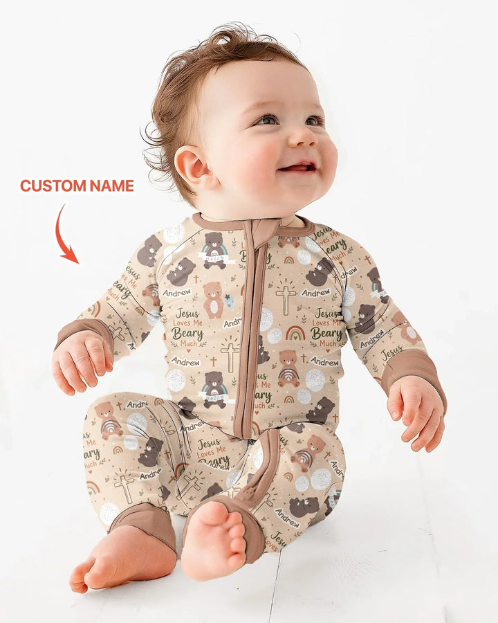 Custom Name Jesus Loves Me Beary Much Bamboo Convertible Zippy
