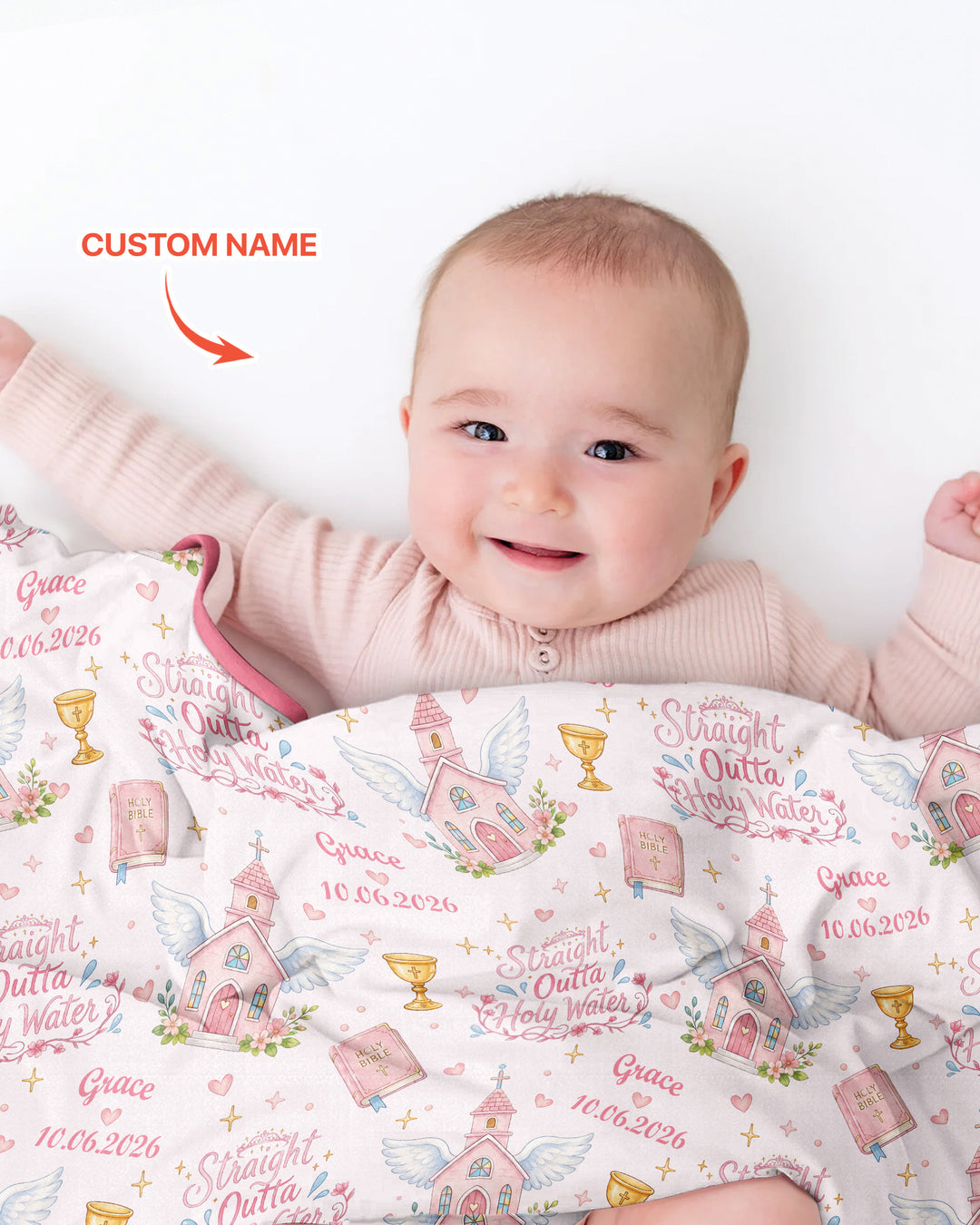 Custom Name Baptism Christening Straight Outta Holy Water Bamboo Blanket
