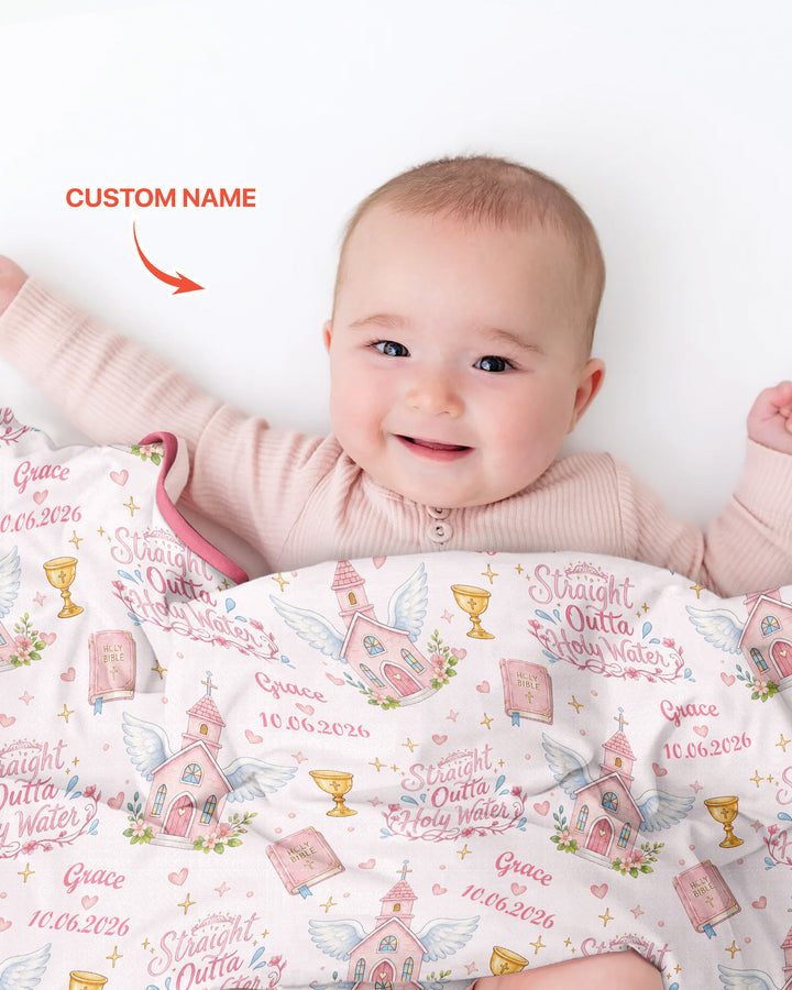 Custom Name Baptism Christening Straight Outta Holy Water Bamboo Blanket