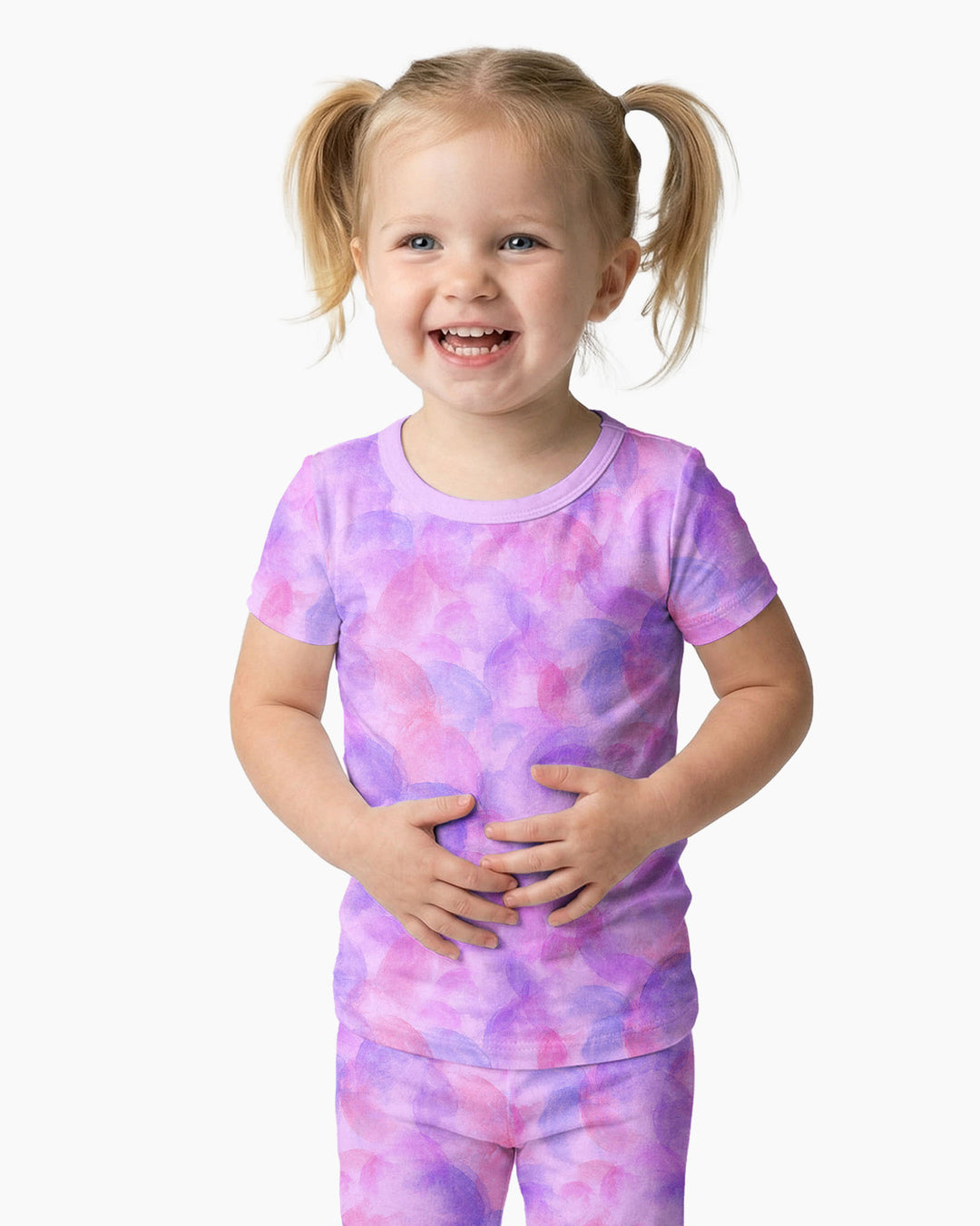 Purple Watercolor Bamboo Two-Piece Short Sleeve Pyjamas Set