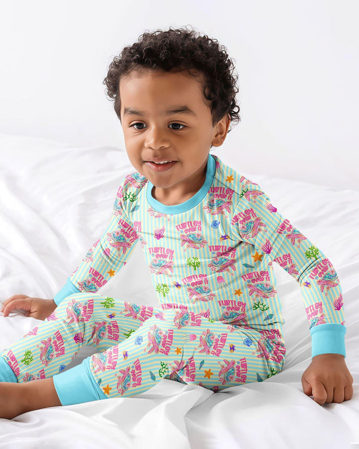 Turtley Over It Family Matching Bamboo Two Piece Long Sleeve Pajama Set