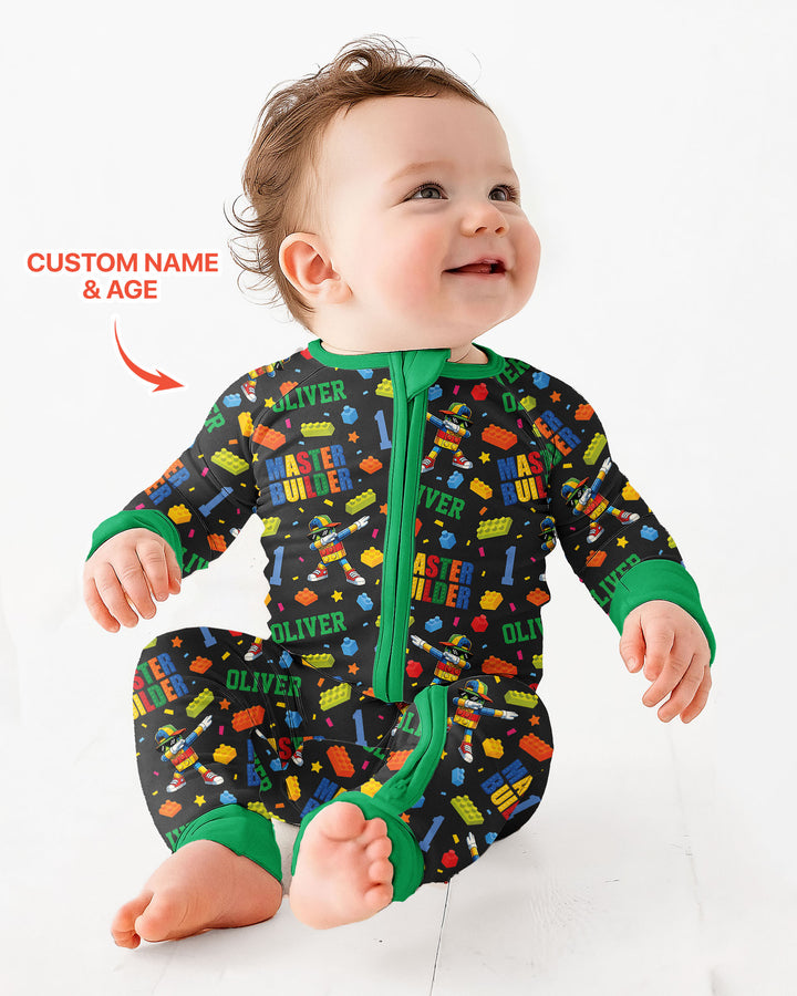 Custom Name and Age Master Builder Birthday Bamboo Convertible Zippy