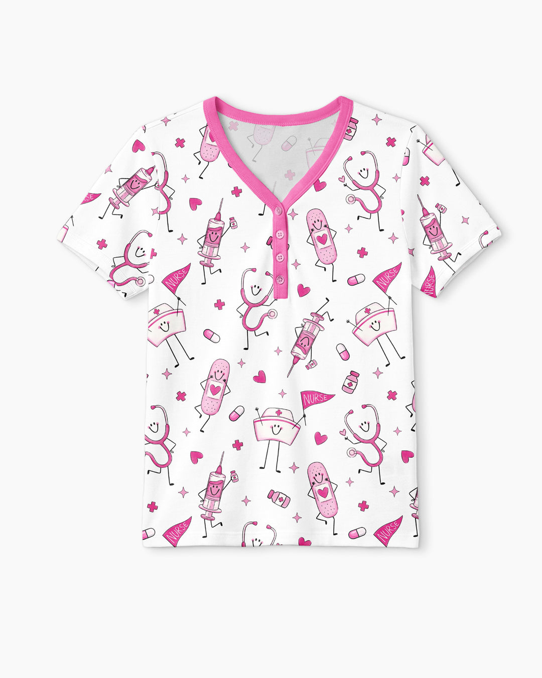 Cute Nurse Crew Bamboo Women Short Sleeve Short Pajama Set