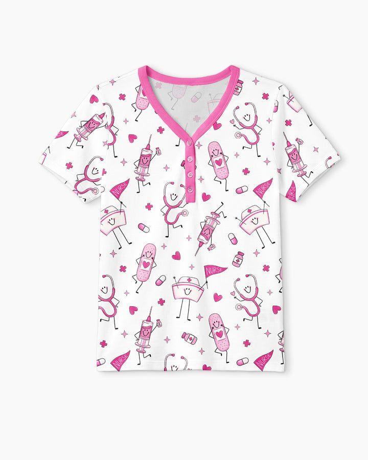 Cute Nurse Crew Bamboo Women Short Sleeve Short Pajama Set