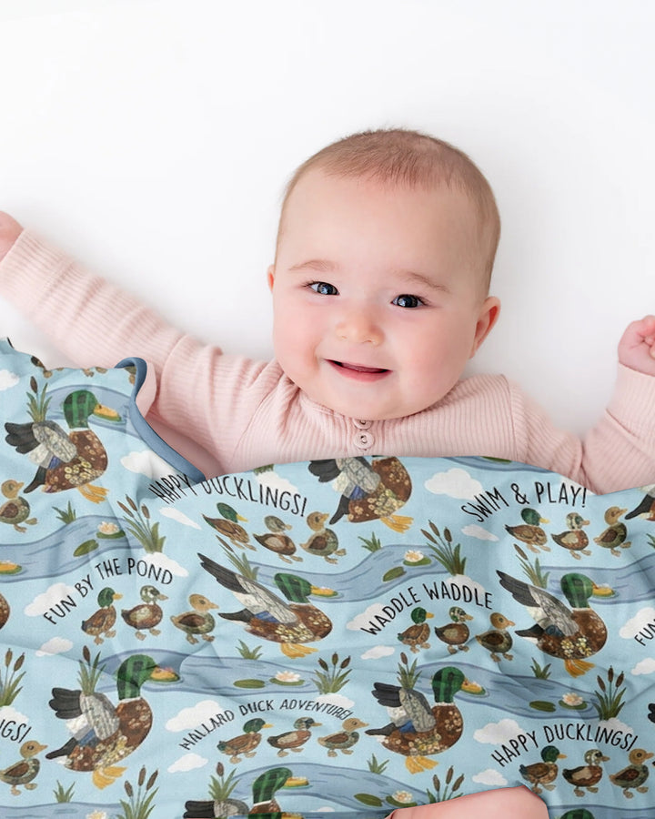 Happy Duckling Swim Bamboo Blanket