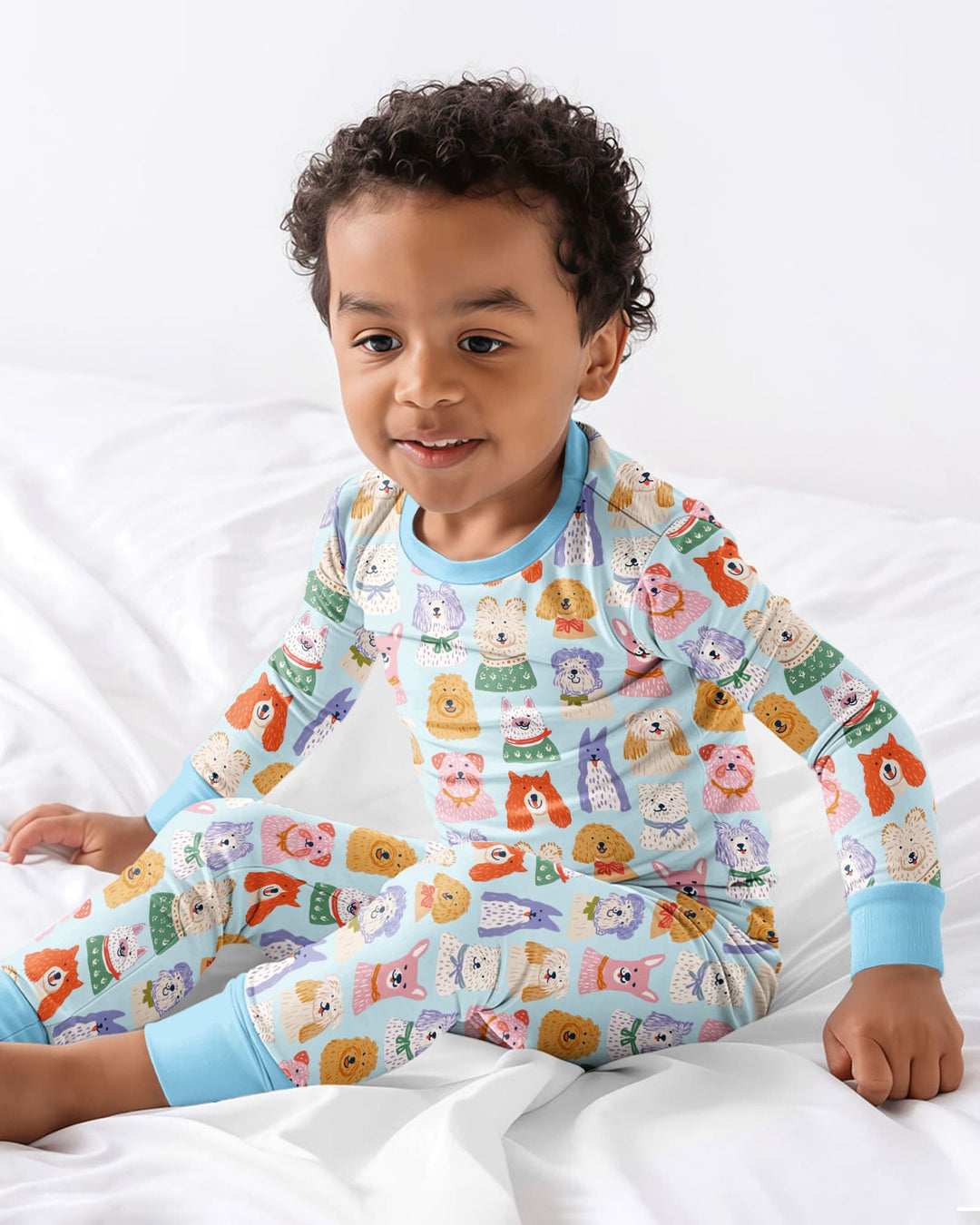 Whimsical Puppy Parade Family Matching Bamboo Two Piece Short Sleeve Shorts Pajama Set