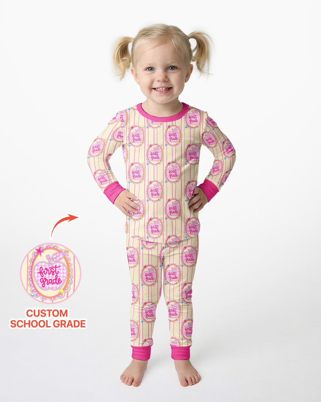 Custom Grade School Sweetie Bamboo Two Piece Long Sleeve Pajama Set