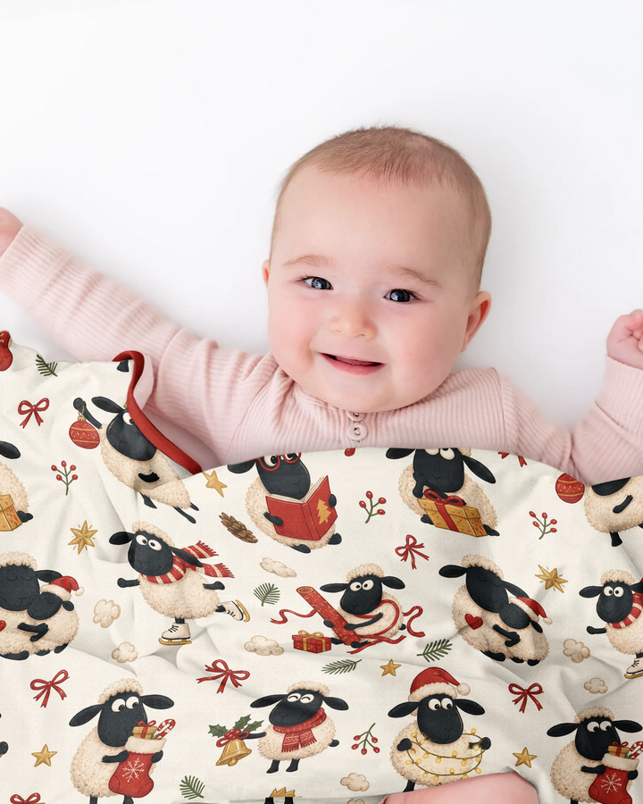 Festive Holiday Sheep Bamboo Blanket