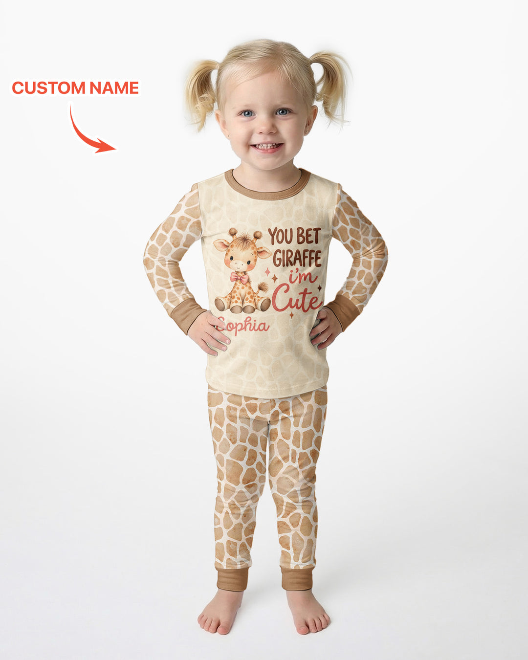 Personalized You Bet Giraffe I'm Cute Bamboo Two Piece Long Sleeve Pajama Set