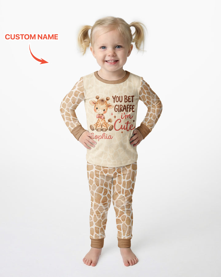 Personalized You Bet Giraffe I'm Cute Bamboo Two Piece Long Sleeve Pajama Set
