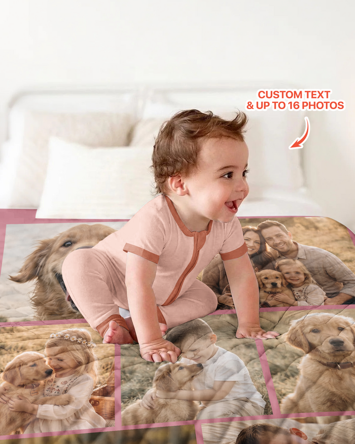 Custom Pet Photo Collage Bamboo Quilt Blanket
