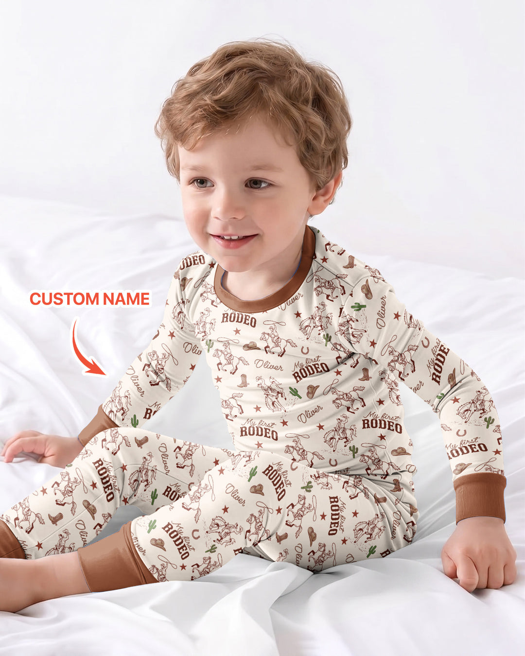 Custom Name First Rodeo Family Matching Bamboo Two Piece Long Sleeve Pajama Set