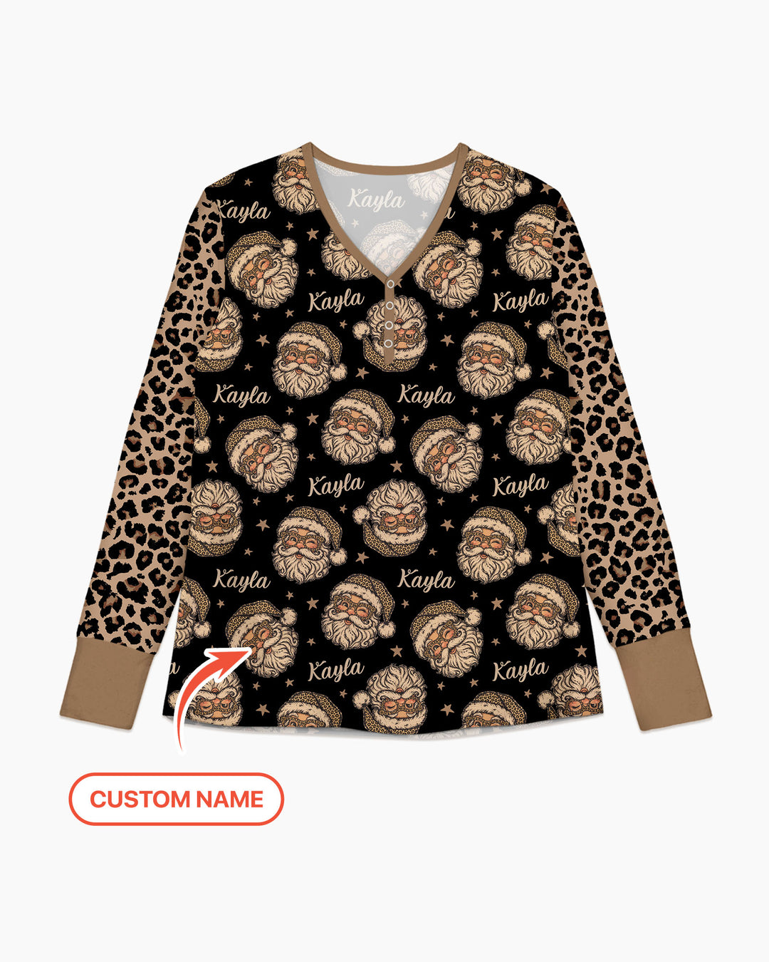 Custom Name Vintage Leopard Santa Bamboo Women Pajama Set