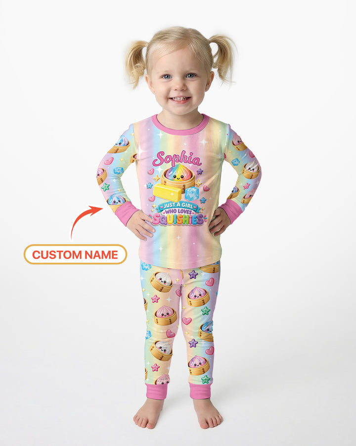 Just A Girl Who Loves Squishy Custom Name Bamboo Two Piece Long Sleeve Pajama Set