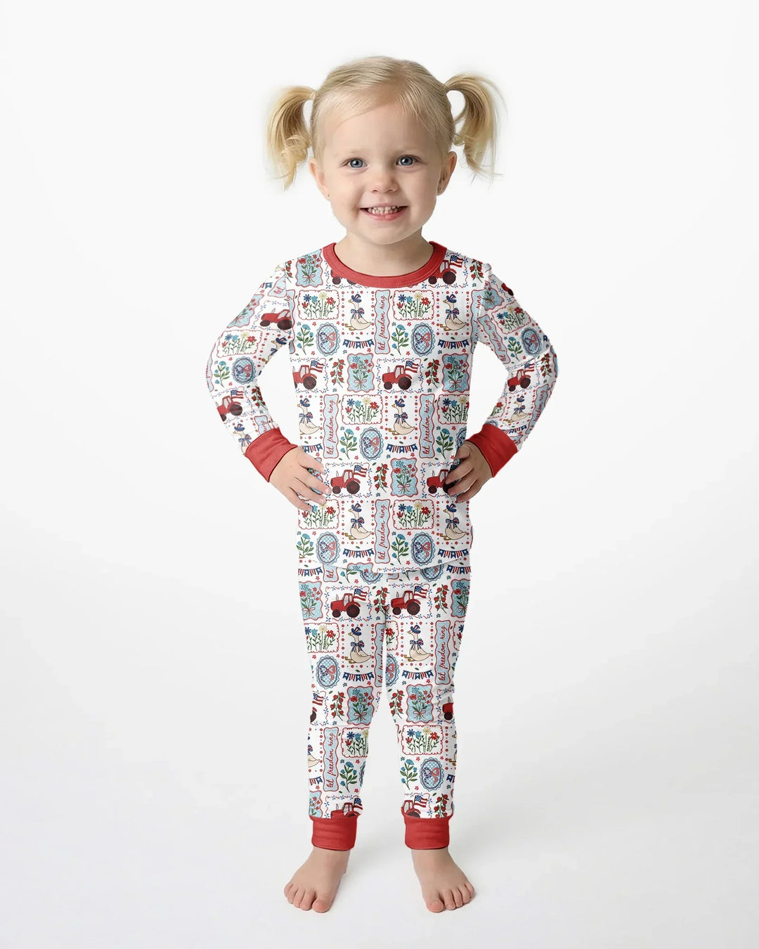 Patriotic USA Silly Goose Family Matching Bamboo Two Piece Long Sleeve Pajama Set