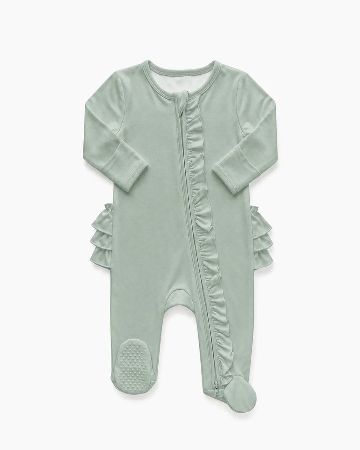 Solid Color Zipper Ruffle Footie