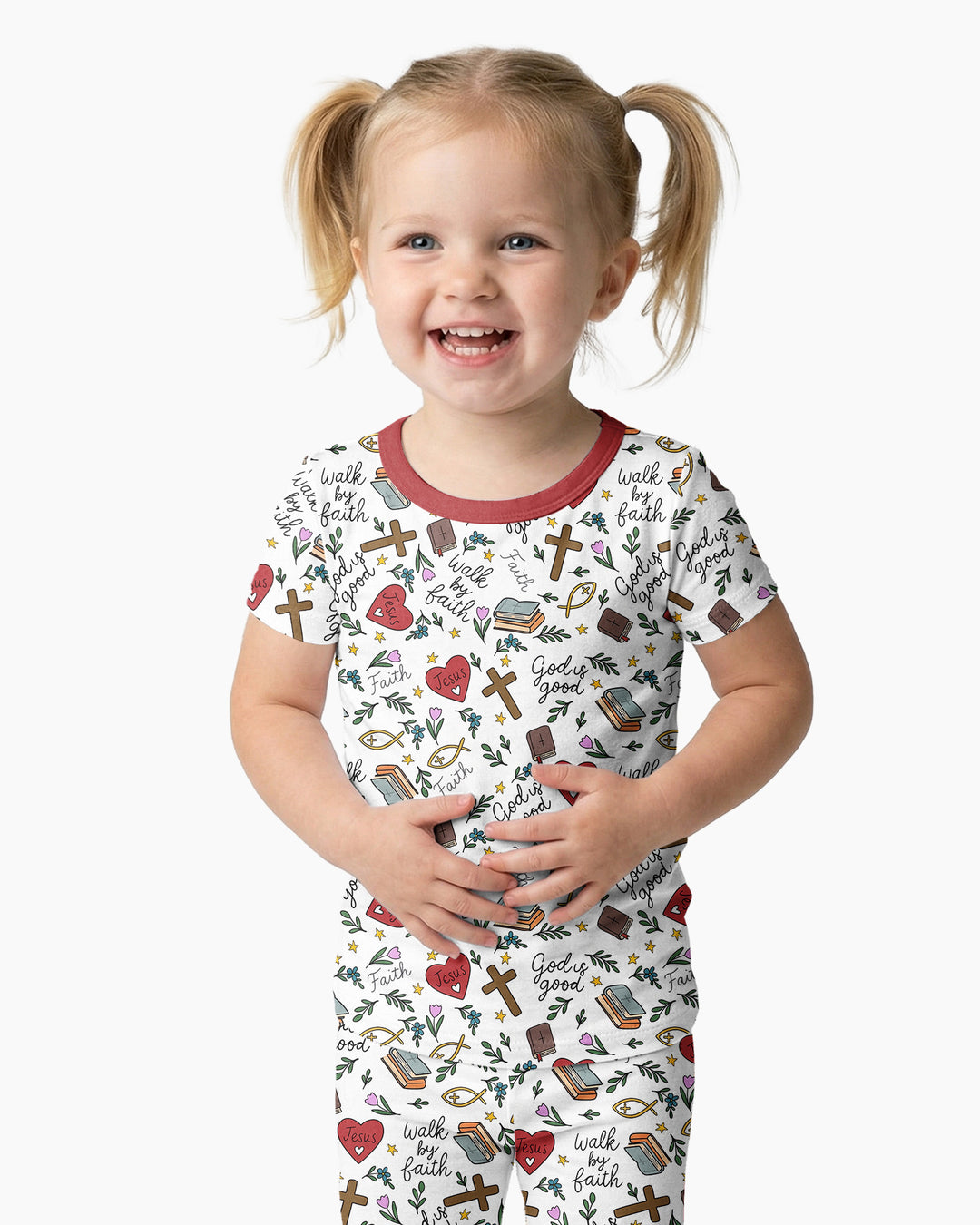 Love Jesus God Is Good Bamboo Two Piece Short Sleeve Pajama Set