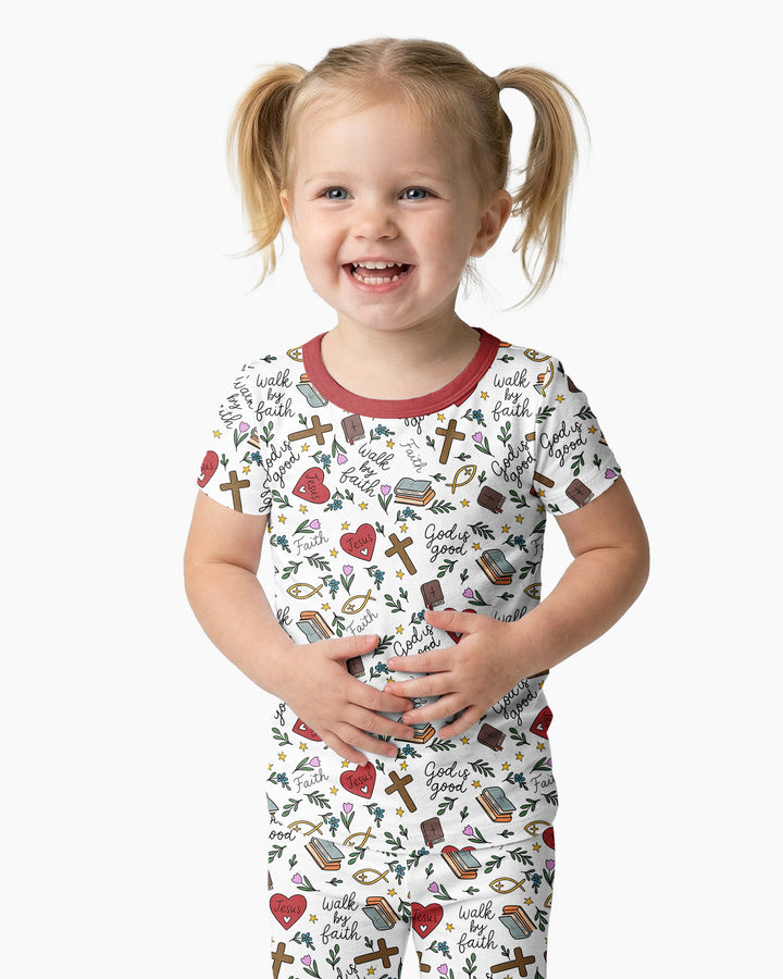 Love Jesus God Is Good Bamboo Two Piece Short Sleeve Pajama Set
