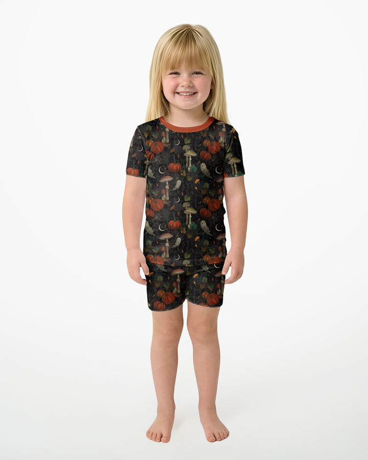 Spooky Cute Ghost Pumpkin Mushroom Halloween Bamboo Two Piece Short Sleeve Shorts Pajama Set