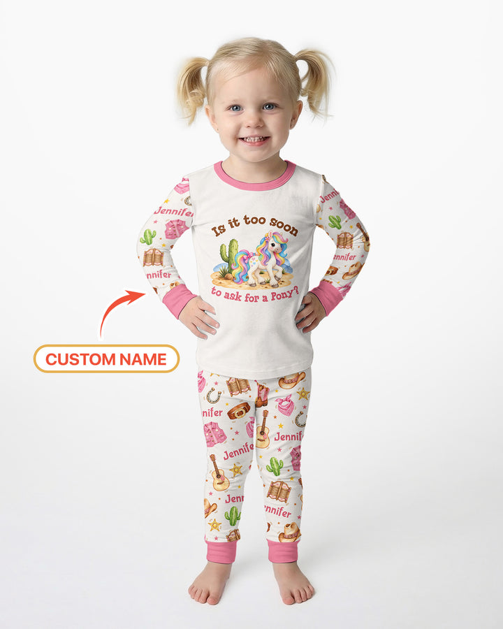 Is It Too Soon To Ask For A Pony Custom Name Bamboo Two Piece Long Sleeve Pajama Set