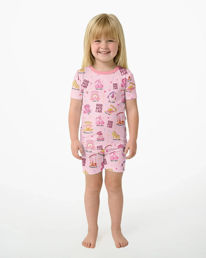 God Says I Am Girl Bamboo Two Piece Short Sleeve Shorts Pyjamas Set
