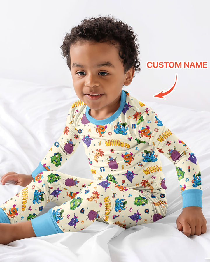 Happy Little Monster Music Band Bamboo Two Piece Long Sleeve Pajama Set