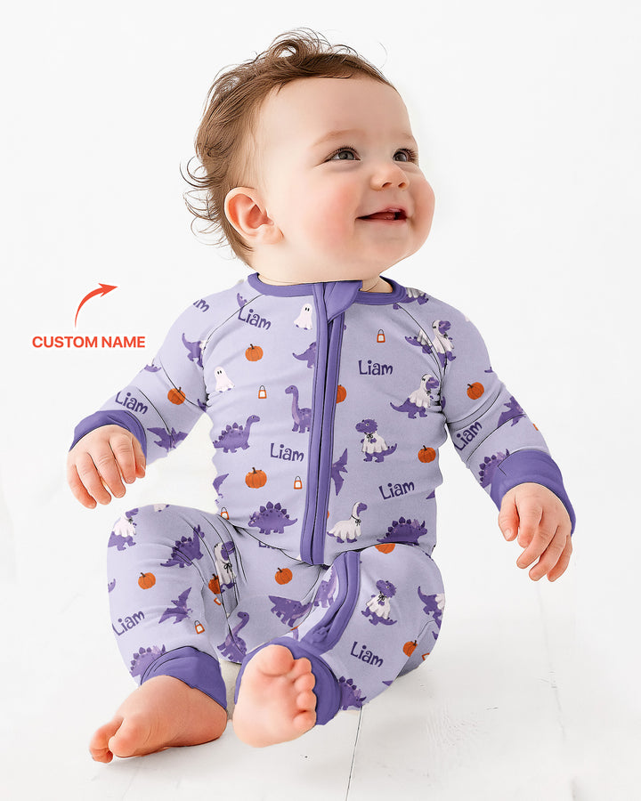 Custom Name Spooky Dinosaur Halloween - Personalized Bamboo Convertible Zippy