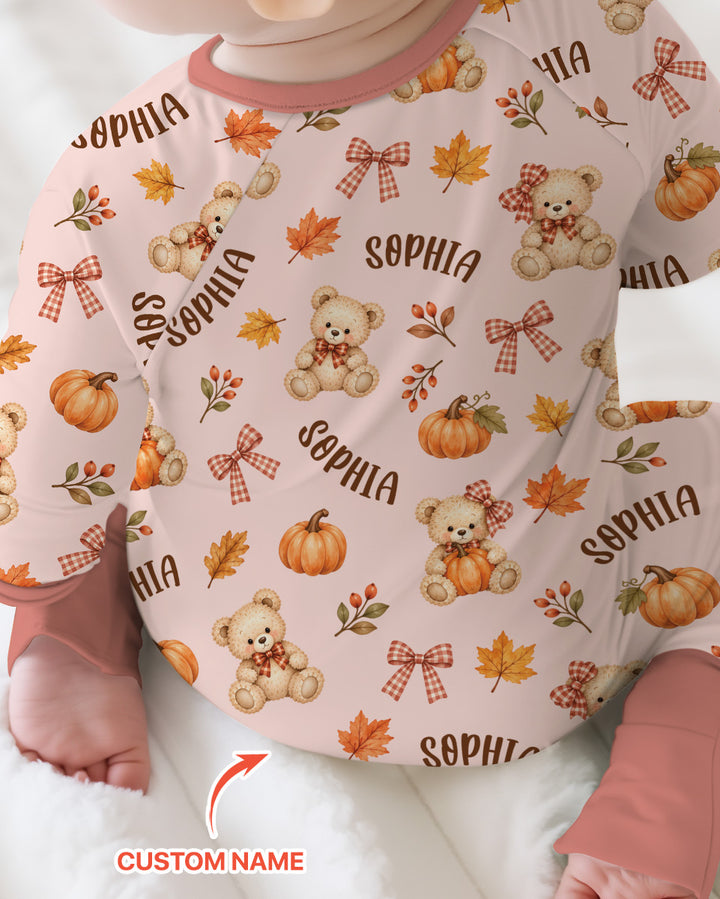 Fall Gingham Bow Teddy Bear Bamboo Convertible Zippy