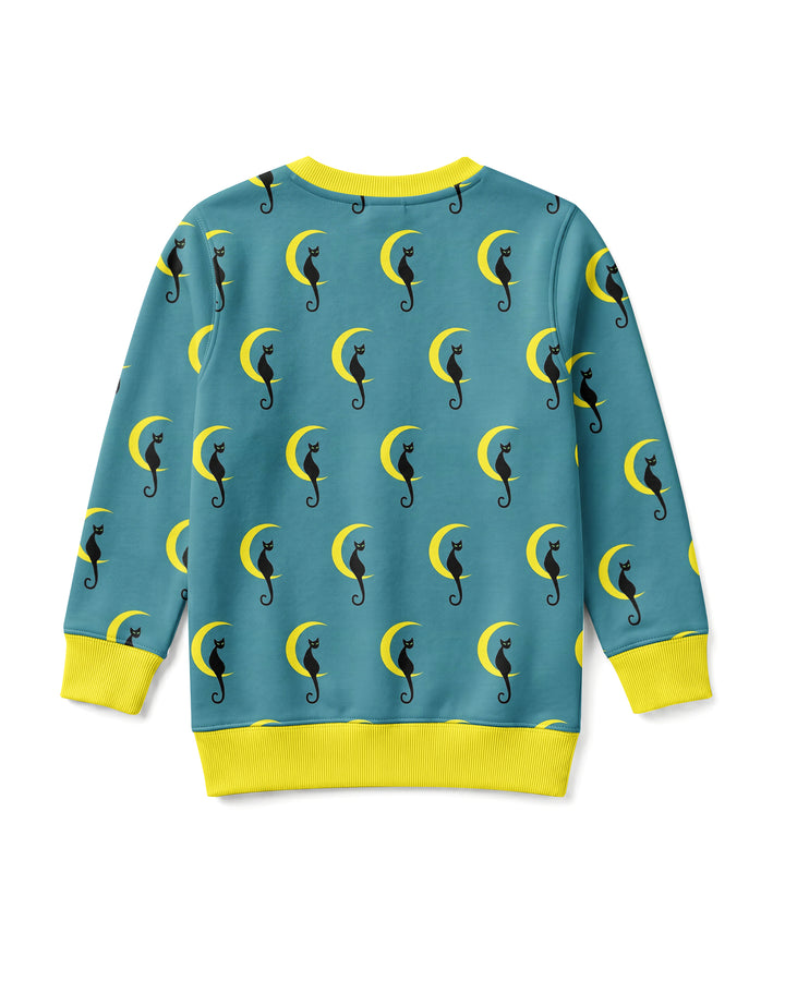 Black Cat Crescent Moon Celestial Night Bamboo Crewneck Sweatshirt