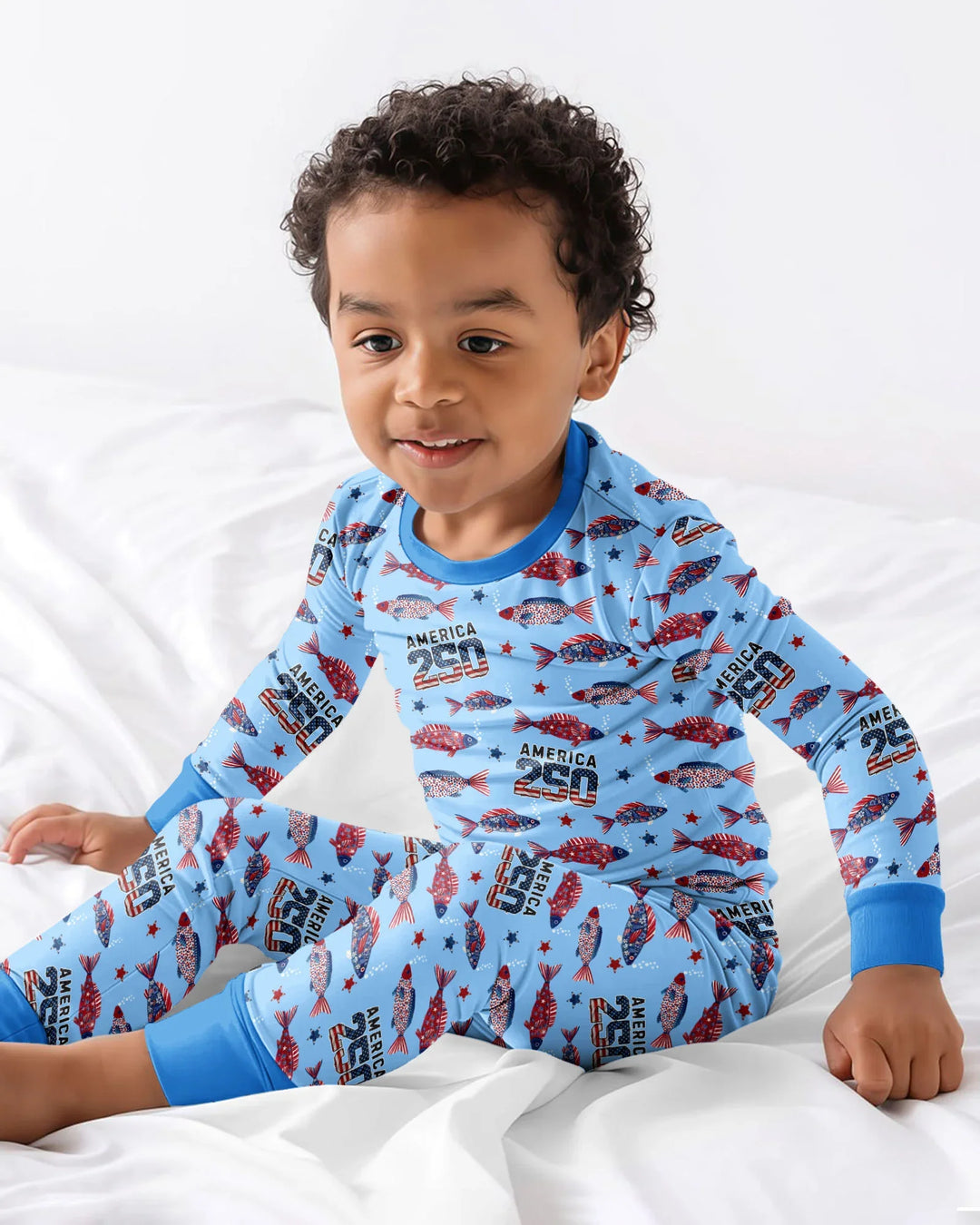 Stars and Stripes Fish Bamboo Two Piece Long Sleeve Pajama Set