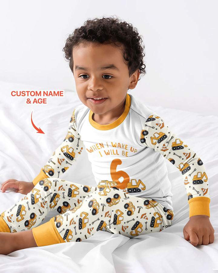 Construction Truck When I Wake Up I Will Be Birthday Bamboo Two Piece Long Sleeve Pajama Set