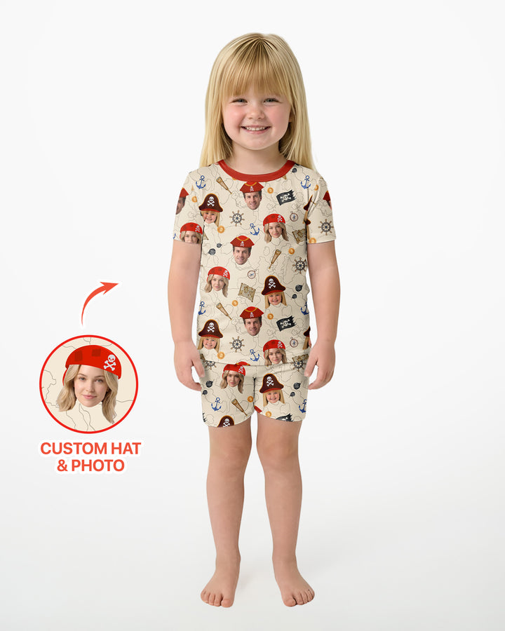 Custom Photo Treasure Map Adventures Family Matching Bamboo Two Piece Short Sleeve Shorts Pajama Set